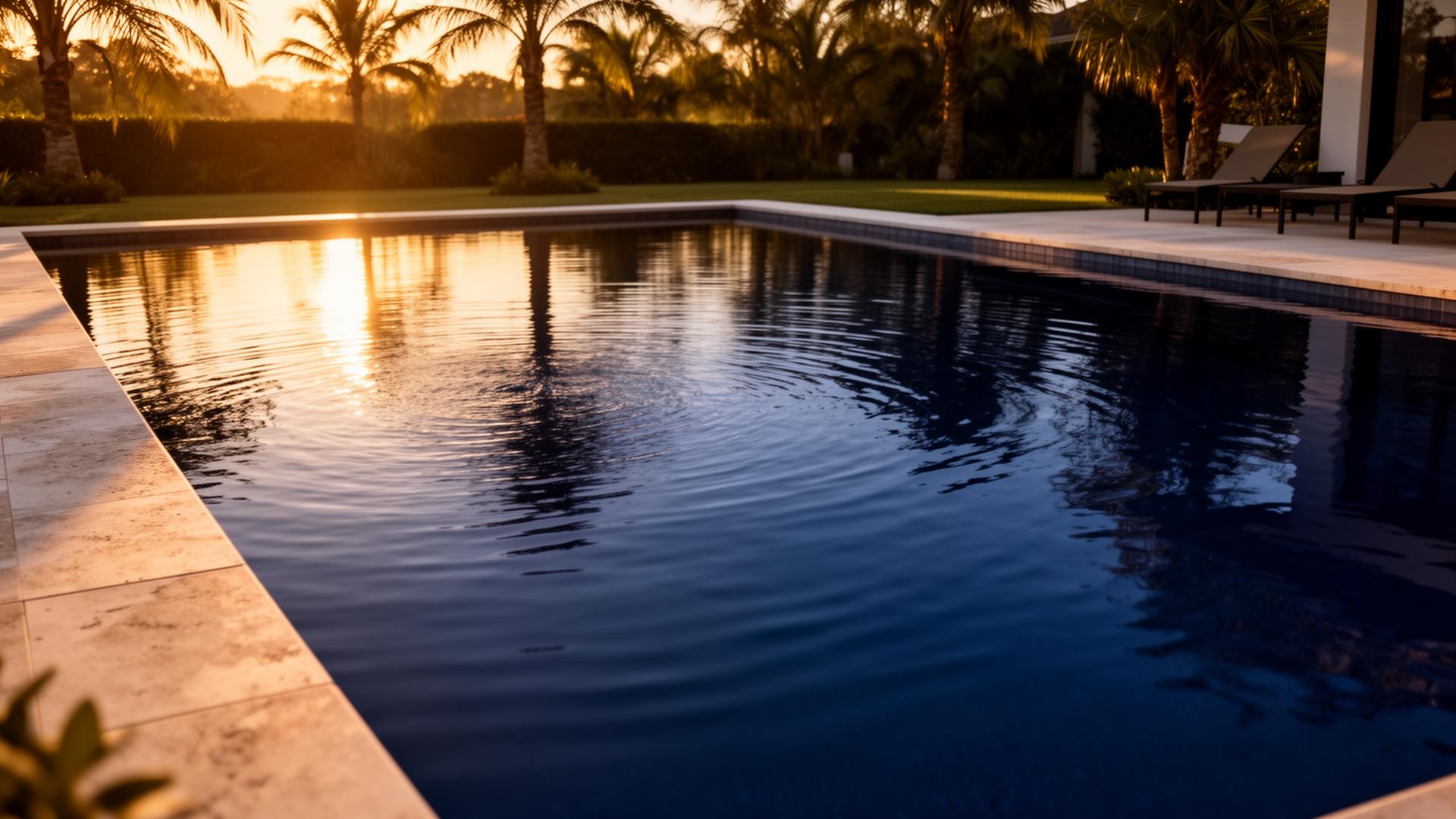 Luxurious backyard pool at sunset